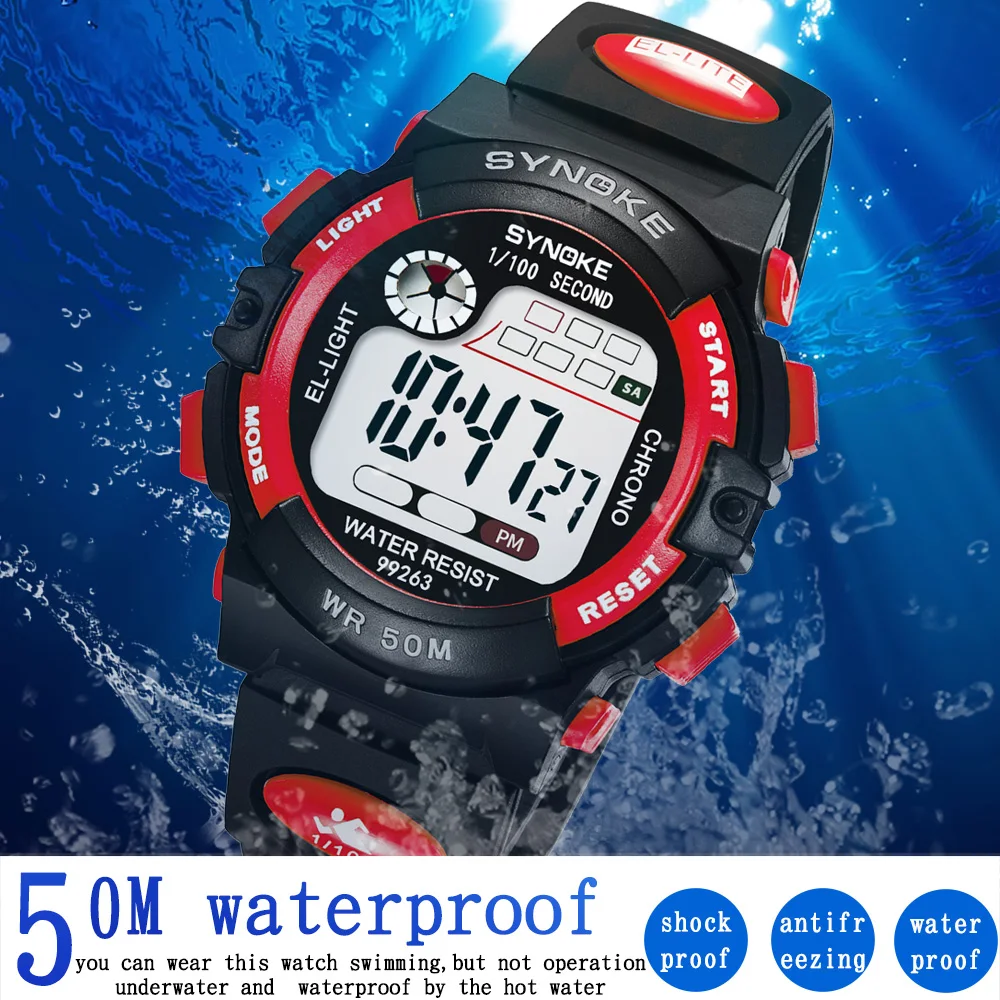 

SYNOKE Men LED Digital Sport Watch Fashion Student Children kids Multi-Function 50M Waterproof Double Action L40
