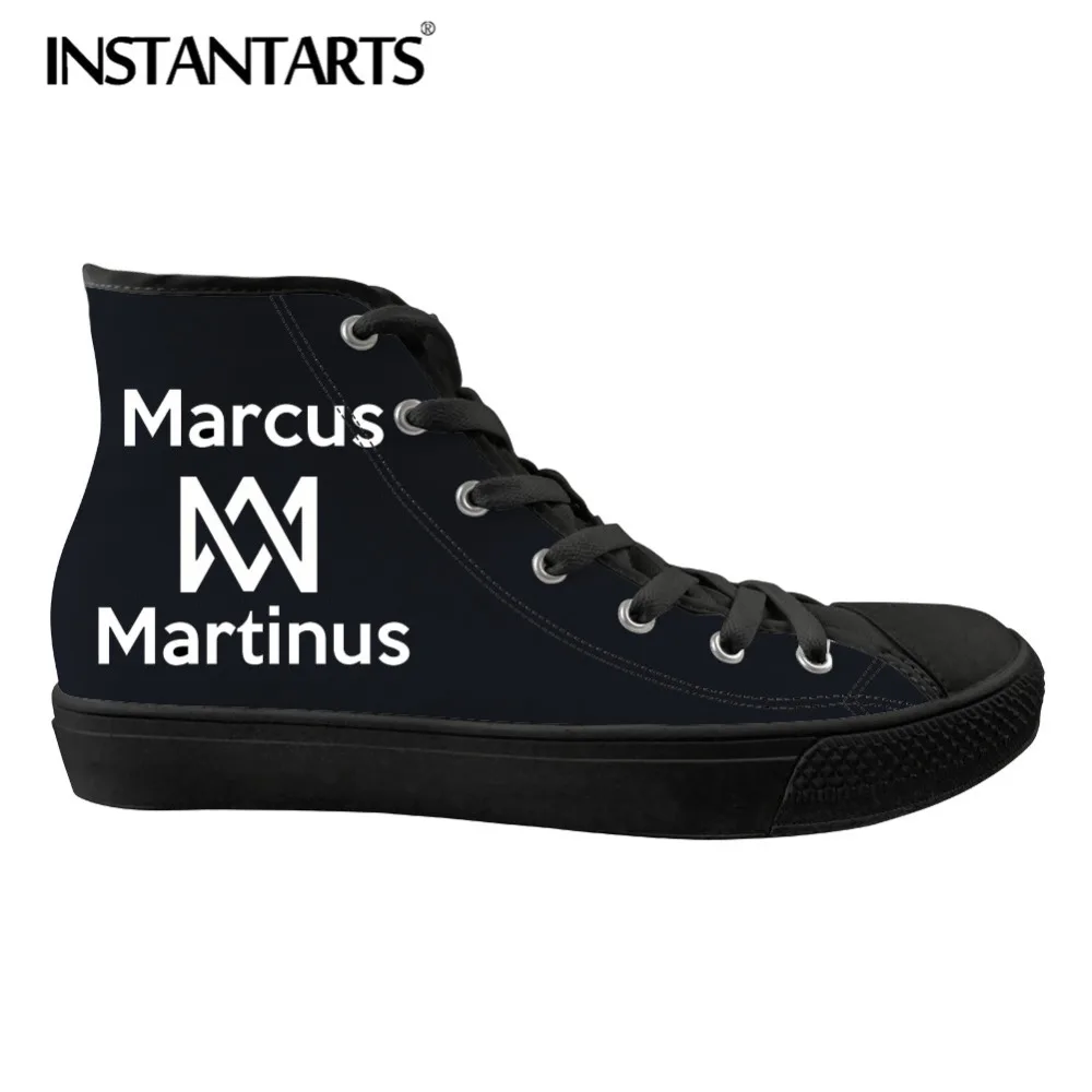 

INSTANTARTS Marcus And Martinus Printing Men's Black Canvas Sneakers Comfort Spring High Top Vulcanize Shoes Boy Male Flat Shoes