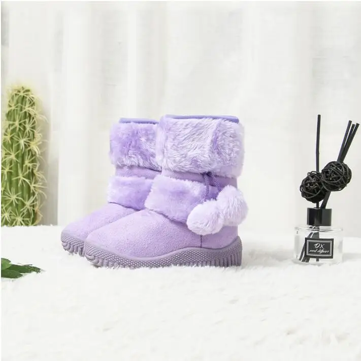 Милые ботинки для девочек; новая детская зимняя обувь; модные ботинки принцессы; детские плюшевые зимние ботинки для девочек; мягкая обувь - Цвет: Фиолетовый