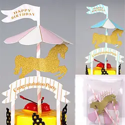 1 компл. Уникальный Кекс карусельная лошадка Kawaii торт Топпер обёртка для кексов украшения стенд выбирает флаг Свадебная вечеринка Декор ко