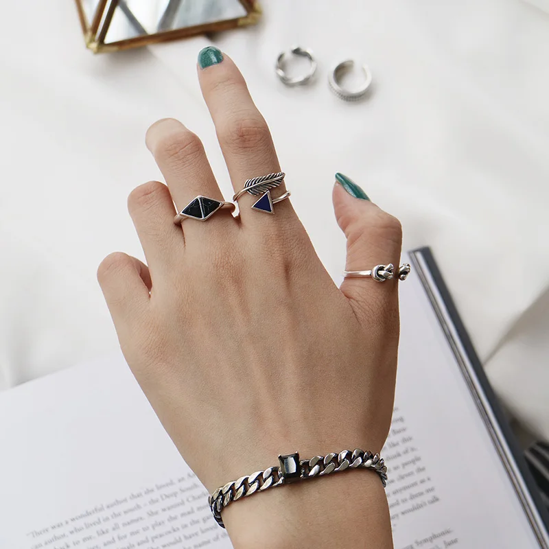 Elegant Quality 925 Adjustable Rings Vintage Feather Turquoise Ring Sterling Silver for Women Jewely |