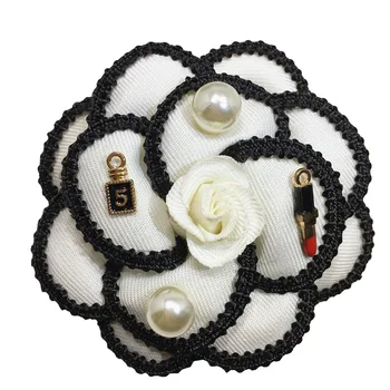 

B1 Camellia White Black Flowers Pearl Bouquets Corsage Luxury Brand Designer Jewelry 2017 Brooch Pins Broach For Women Lapel