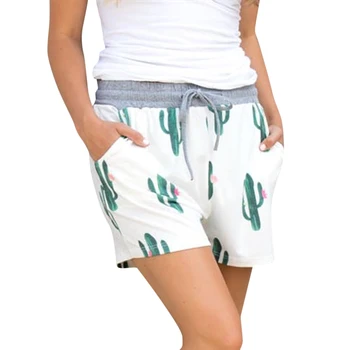 

Hot Women Cactus Printed Drawstring Waist Shorts with Pocket for Summer MSK66