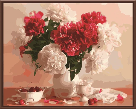 

DRAWJOY Framed Wall Art Pictures Painting By Numbers Of Flower In Vase DIY Canvas Oil Painting Home Decor For Living Room