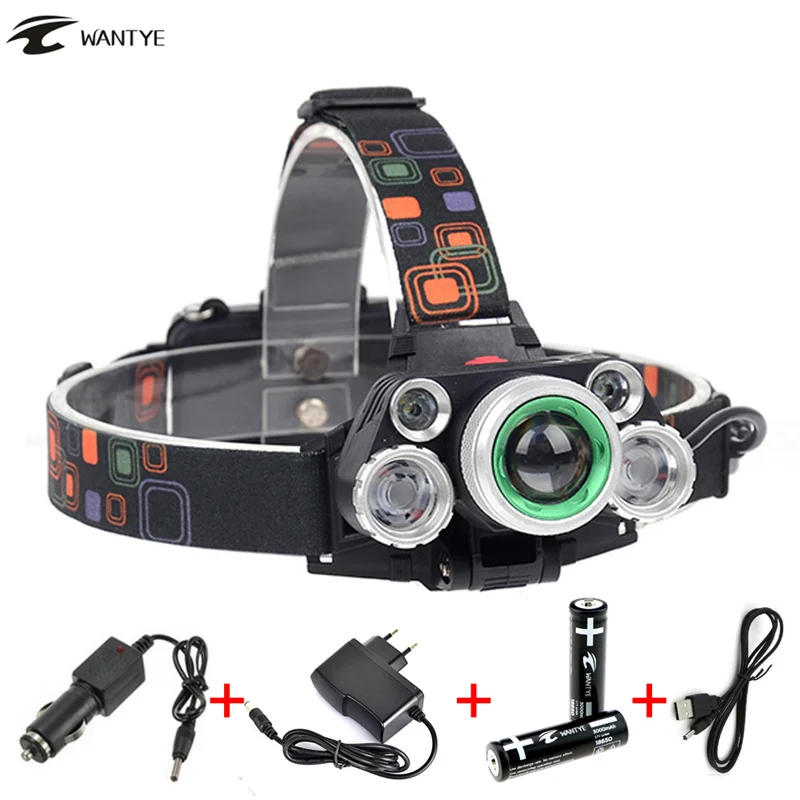 

Zoom LED Headlamp Headlight 12000Lm XML T6+4R5 Head Flashlight Torch lamp Rechargeable 18650 Camping Hunting Fishing light