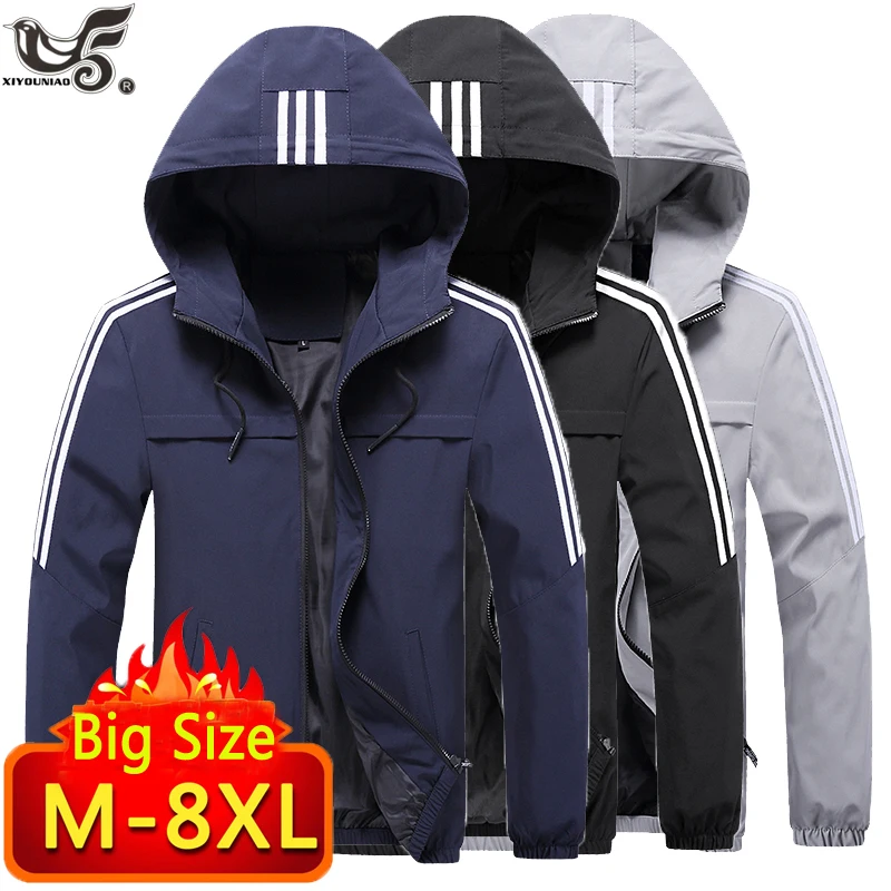 Мужская ветровка большого размера 6XL 7XL 8XL, весенне-осенняя модная повседневная куртка с капюшоном, мужская верхняя одежда Мужская ветровка большого размера 6XL 7XL 8XL, весенне-осенняя модная повседневная куртка с капюшоном, мужская верхняя одежда