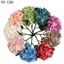 Flor artificial de seda yo cho, hortência, ramos azuis para decoração de festa de casamento, ornamento de hortência