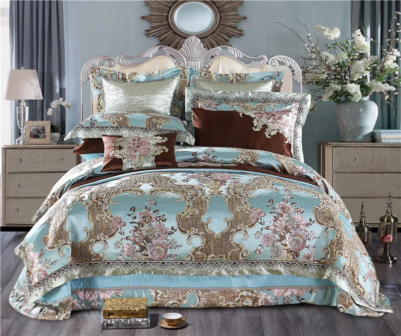 

4/6/10Pieces King Queen Size Luxury Wedding Royal Bedding Sets Satin Cotton Silky Soft Bedclothes Bedspread Duvet Cover Set