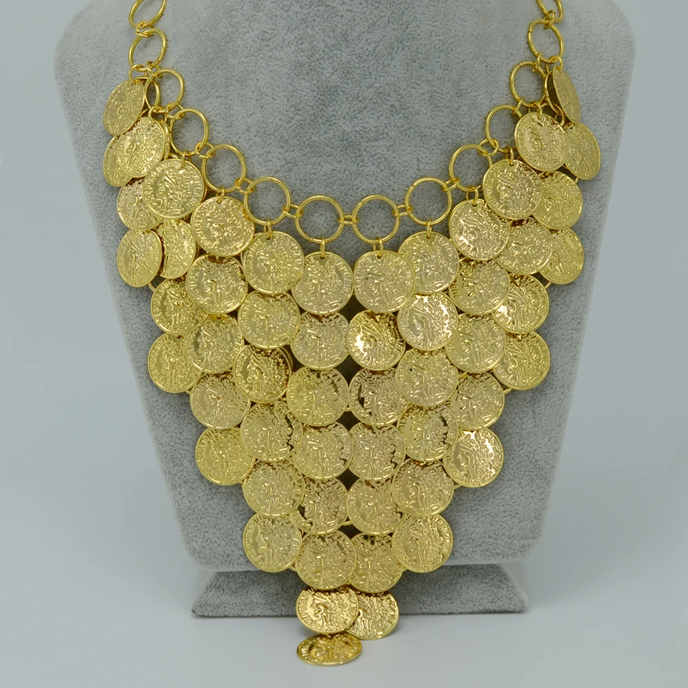 45CM 5CM Gold Coin Necklace for Women New Metal Coin Big Necklaces Africa Jewelry Ethiopian Gold