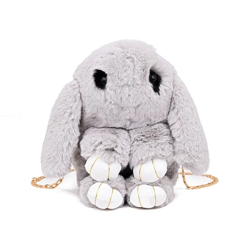 

Gifts Cute Cartoon Rex Rabbit Shoulder Bag Girl Women Handbag Artificial Wool Fluffy Plush Chain Mini One Shoulder Crossbody Bag