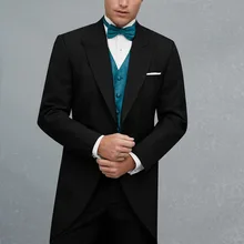 Утренний Стиль Одна кнопка Черный Жених Смокинги друзей жениха Мужские свадебные костюмы выпускного вечера на заказ(куртка+ брюки+ жилет+ галстук) K: 205