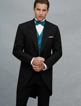 

Morning Style One Button Black Groom Tuxedos Groomsmen Men's Wedding Prom Suits Custom Made (Jacket+Pants+Vest+Tie) K:205