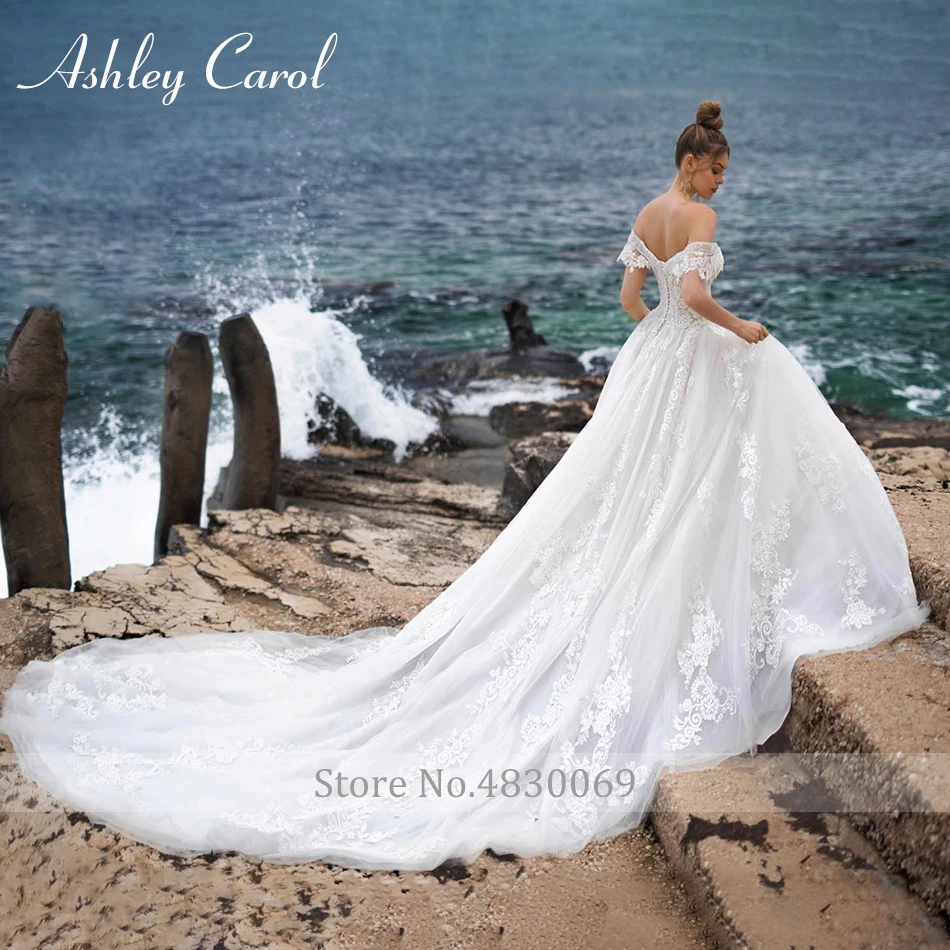 Ashley Carol Luxury Wedding Dresses For Women Sweetheart Beaded Appliques Lace Up Cathedral Wedding Gown Vestidos De Novia 2