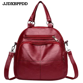 

JJDXBPPDD Multifunction Girls Backpack Women Leather Backpack Large Cool Schoolbags for Girls Fashion Female Bagpack Black Red