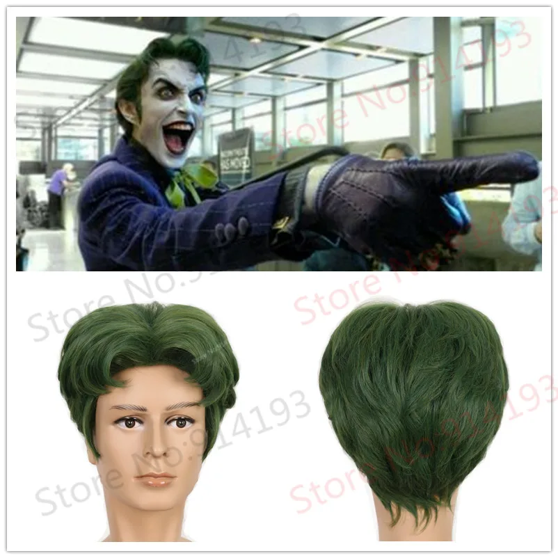 Men Short Fluffy Wavy Green joker wig Hair Halloween Cosplay Costume