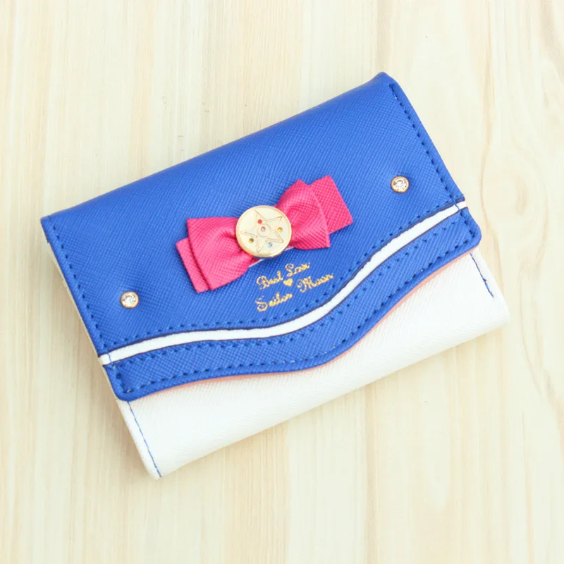 DUDIN Samantha Vega Sailor Moon Wallet Mujeres de La Señora Short Carteras Femeninas Nudo Del Arco de LA PU de Cuero para la Tarjeta del Color del caramelo Del Embrague Monedero