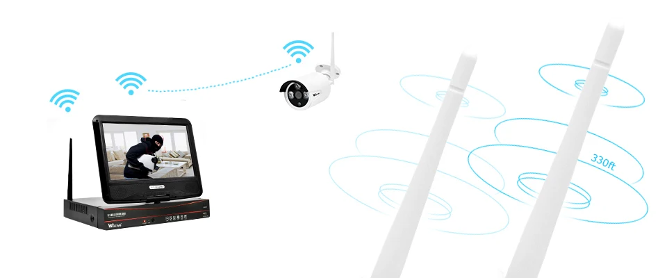 Wistino 4CH CCTV System HD 720P Wireless NVR Security IP Camera P2P Wifi Kit Outdoor 1MP Monitor Kits IR LCD Screen Surveillance (5)