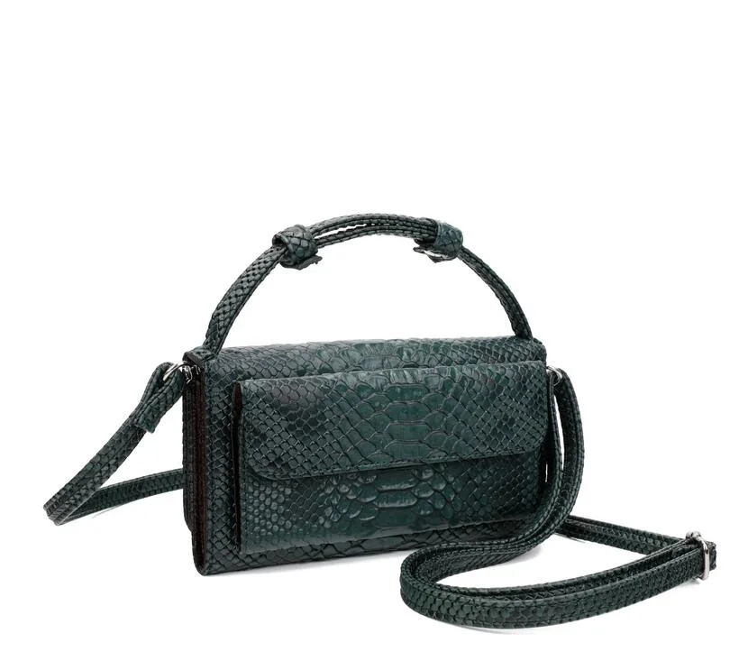 New Style Luxury Handbags For Women Genuine Leather Day Small Clutch One Chain Shoulder Cross-body Bags Crocodile Pattern Purse - Color: Strap green 3