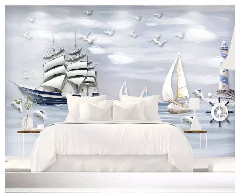 

beibehang Modern wallpaper embossed three-dimensional nautical sailing 3D bedroom living room background wall papers home decor