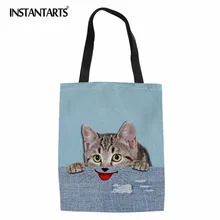 INSTANTARTS забавный кот собака шаблон холщовая хозяйственная сумка для женщин брендовые Дизайнерские повседневные женские льняные сумки ткань чехол для девочек