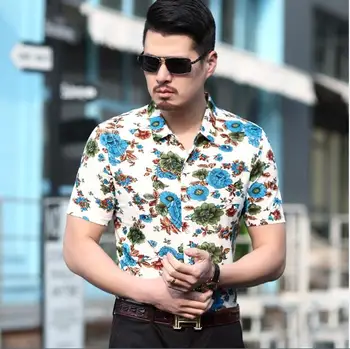 

2017 New Short Sleeve Mens Dress Shirts Classical Flower Casual Men Shirt Summer Men's Top Free Shipping