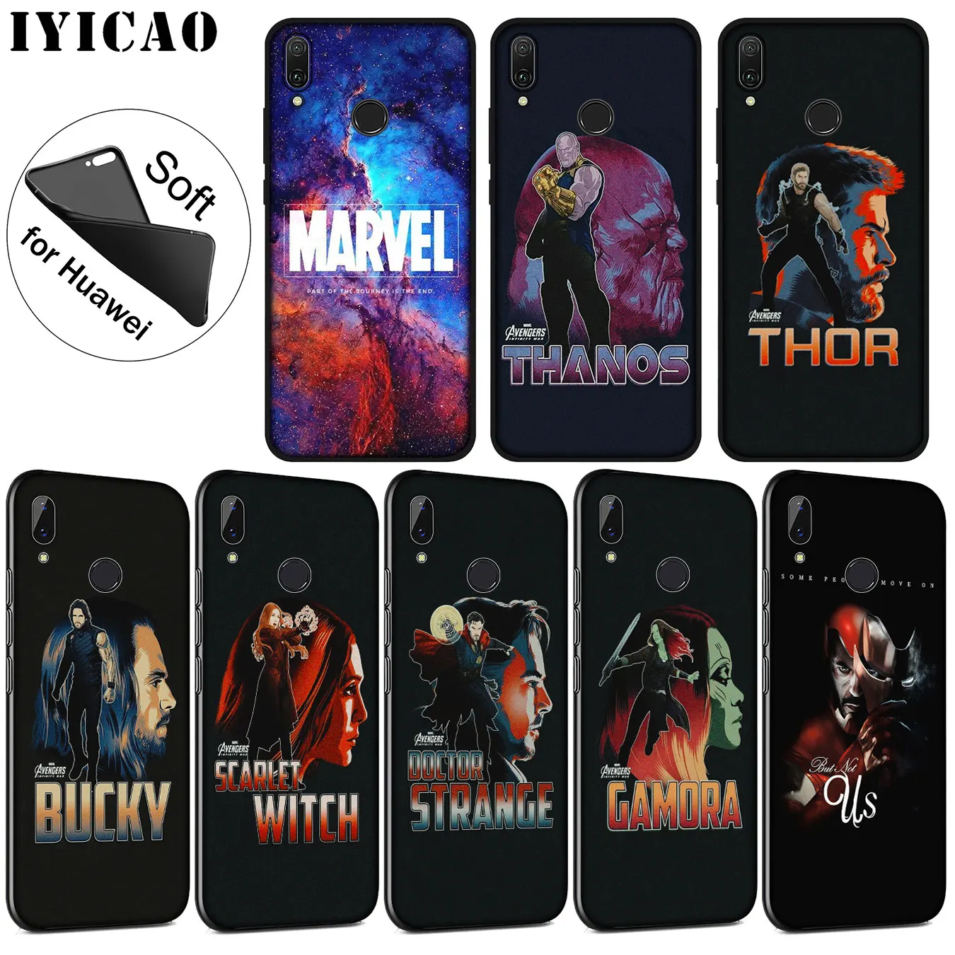 

IYICAO Marvel's The Avengers Soft Silicone Phone Case for Huawei P20 Pro P10 P9 P8 Lite Mini 2017 2015 P Smart 2019 Black Cover