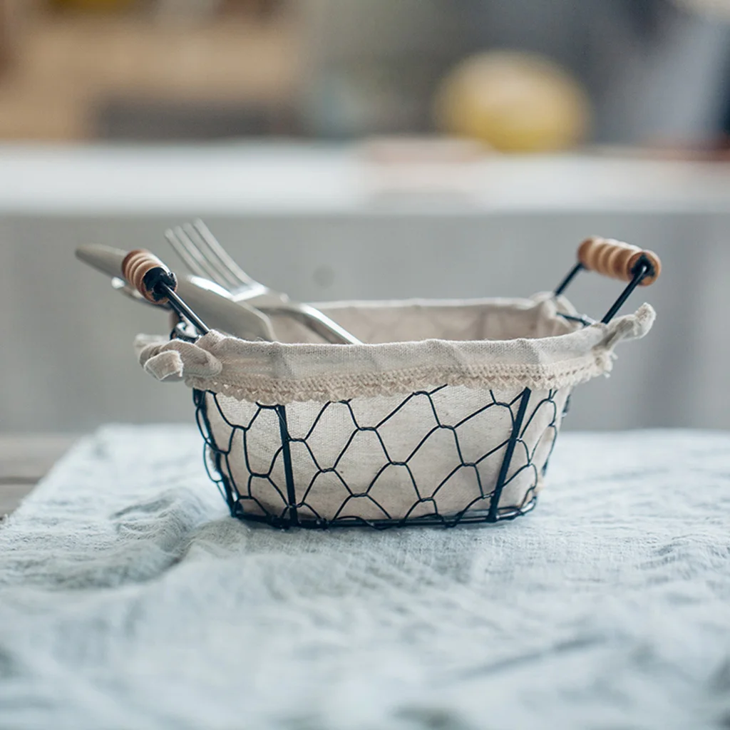  Geometric Fruit Basket Bowl Kitchen Metal Bread Sundries Storage Display for Home Kitchen Desk Food Container Bowl with Handles