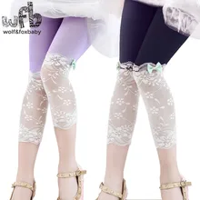 Розничная От 2 до 8 лет Детская летняя всплески кружевной бант семь очков экстравагантные штаны