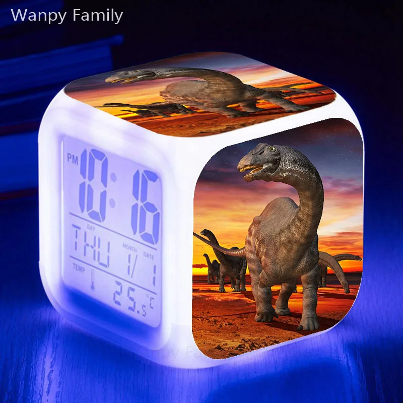 Jurassic динозавр светодиодный Будильник 7 цветов ночной светящийся Цифровой Детский будильник комната многофункциональная вспышка сенсорные часы