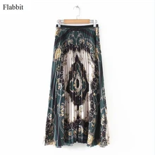 Flabbit Женская винтажная Плиссированная Юбка-миди с цветочным принтом и цепочкой faldas mujer Женская юбка с асимметричным вырезом, повседневные шикарные юбки QUN027