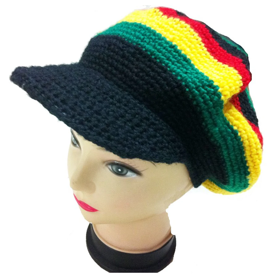 Модные женские вязаные крючком шапки Jamaica для зимы Rasta, маскарадный костюм, шляпа с козырьком