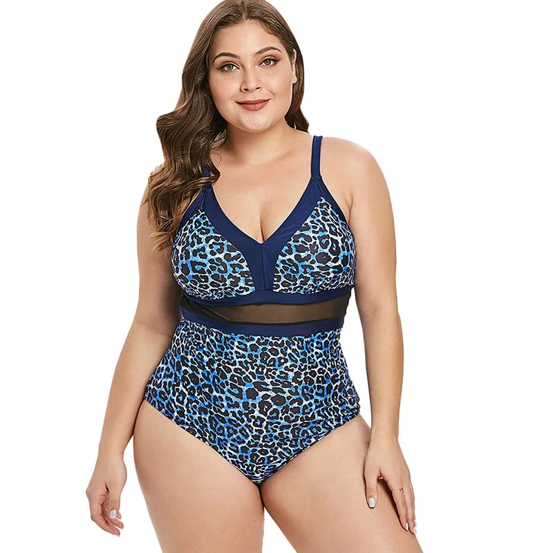 

Plus Size Leopard Printed Padded Mesh Sexy High Leg One Piece Monokini Big Size Swimsuit Brazilian Swimwear Bathing Beachwear