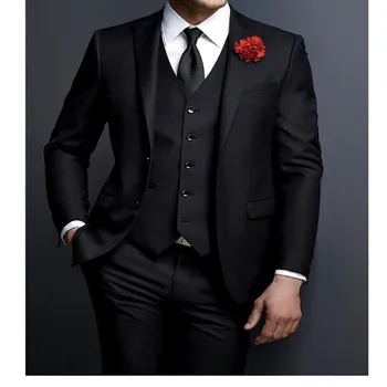 

Groom Tuxedo Black Groomsmen Peak Lapel Custom Made Wedding Dinner Suits costume homme Man Bridegroom (Jacket+Pants+Tie+Vest)