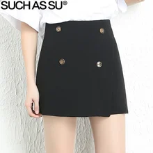 Такие как SU весна лето вязанная мини юбка женская черная пуговица Высокая талия Асимметричная юбка S-3XL Офисная Женская короткая юбка