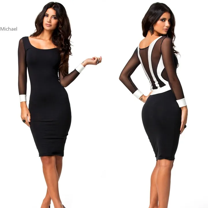 Пикантные женские работа платье с длинным рукавом Bodycon Лоскутная Элегантный