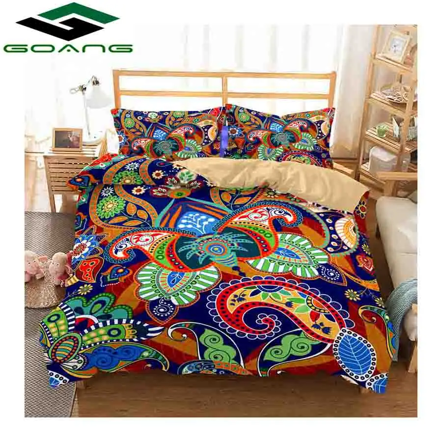 GOANG 3d комплект постельного белья, пододеяльник, простыня, подушка с реактивной печатью, полиэстер, абстрактный цветок, Роскошный домашний текстиль