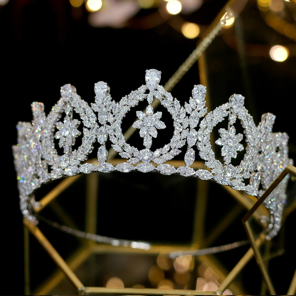 Europa ronda zirconia corona novia boda vestido de novia accesorios corona banquete accesorios para el cabello