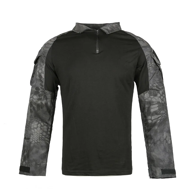 Мультикам Униформа Военная футболка с длинным рукавом для мужчин камуфляж армейская боевая рубашка страйкбол Пейнтбол Одежда тактическая рубашка - Цвет: Kryptek Black