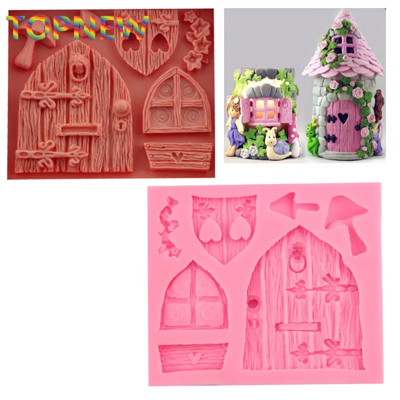 

Hot 3D Cartoon Art Fairy House Wooden Doors and Windows Shape Silicone Fondant Mould Cake Decorating Tools Chocolate Mold C3046