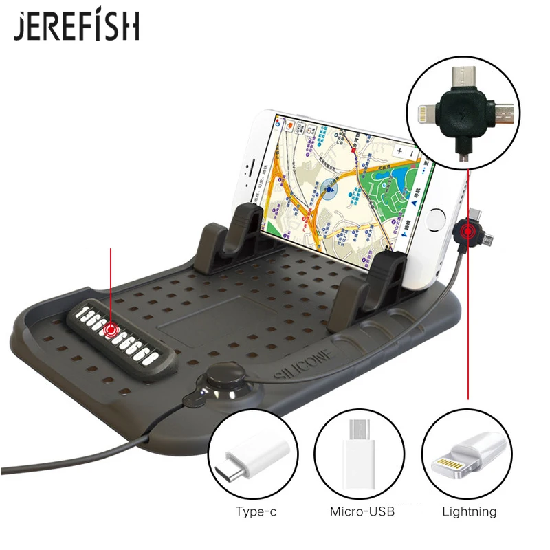 JEREFISH Car Anti Slip Mat Magic Sticky Pad Mobile Phone Holder Dashboard Silicone USB Charge Cable iPhone Mount | Мобильные