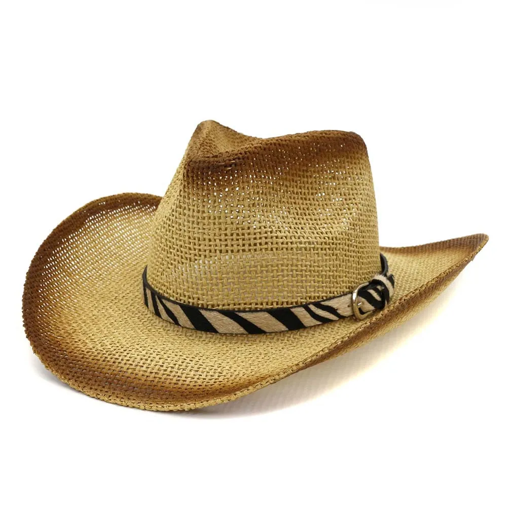 Cowboy Man Sun Hat Summer Straw Panama Casual Beach Wide Brim Outdoor Cap Accessory (2)