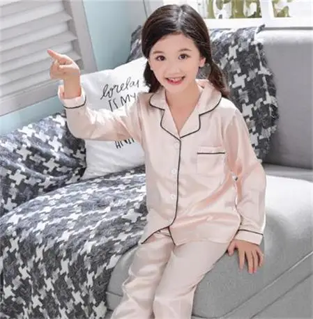 Пижамный комплект для мальчиков и девочек от 5 до 14 лет, пижама из шелковой ткани г., Весенняя Детская домашняя одежда ночное белье комплект одежды для девочек - Цвет: color at picture