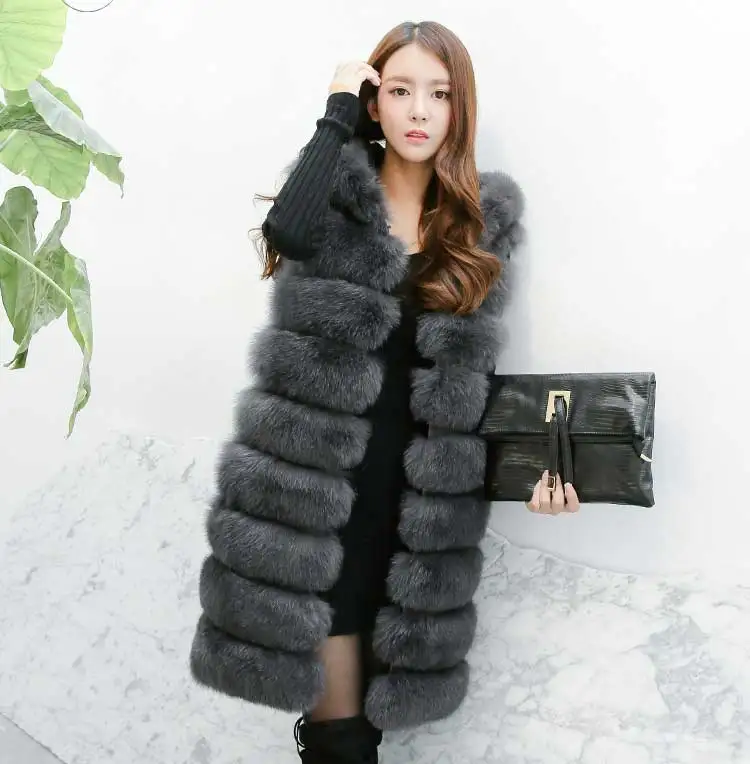 Flash Deal UPPIN 2019 New Fashion Fur Vest Women Winter With Hood Furry Cute Faux Fox Long Fur Vest Woman Plus Size Faux Fur Overcoat 14