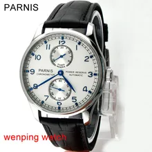 Parnis 43 мм черный/белый/синий циферблат запаса мощности ST2542 механизм автоматические мужские часы
