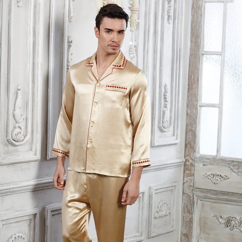 2020 Man's Genuine Silk Pajamas Long-Sleeved Sets Silkworm Silk Home Wear Two-Piece 100% Silk Sleepwear Male 15076 2020 Man's Genuine Silk Pajamas Long-Sleeved Sets Silkworm Silk Home Wear Two-Piece 100% Silk Sleepwear Male 15076