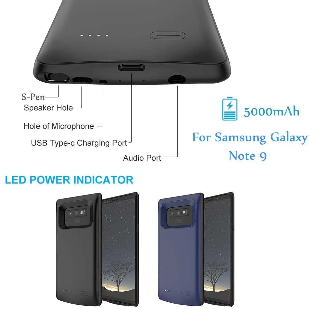 

5000mAh Extended Battery Case Phone Charging Cover for Samsung Galaxy Note 9 Anti-dust ong service life sense soft Rubber
