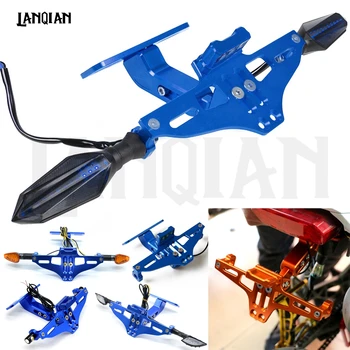 

Blue CNC Universal Accessories Motorcycle full Adjustable Angle Rear License Number Plate with LED light Frame Holder Bracket