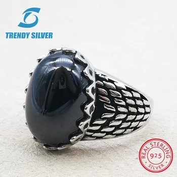 

silver 925 fine jewelry man rings men accessories turquoise gemstone natural onyx agate wholesale TRENDY SILVER