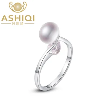 

ASHIQI 925 Sterling Silver Ring Natural freshwater pearl Dazzling Heart Zircon Open Finger for Women Wedding Engagement jewelry