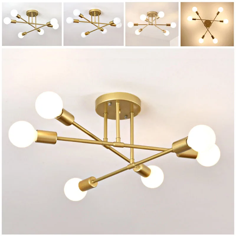  6/8 Head LED Industrial Iron Ceiling Lamp Black/Golden European Minimalist Living Room Lighting 220 - 33043891469